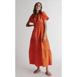 Quince 100% Organic Cotton Poplin Tiered Maxi Dress Vermilion Red Size XL NEW